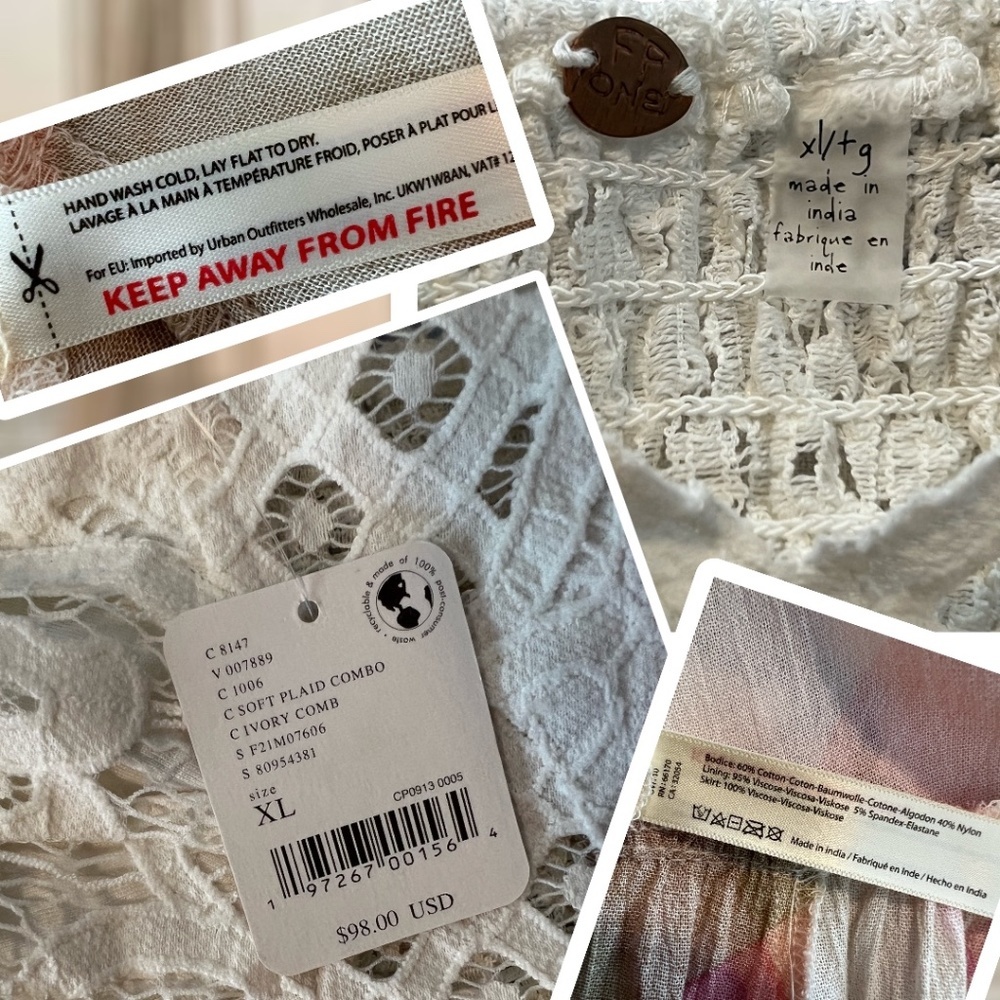 **SOLD** FREE PEOPLE Adella Sleeveless Printed Mini Slip Dress in Ivory NWT - Picture 14 of 16
